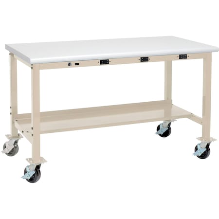 Global Industrial 48 x 30 Mobile Production Workbench, Power Apron, ESD Safety Edge, Tan 319358BTN
